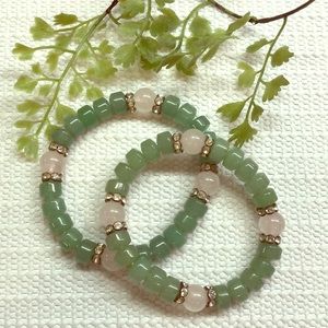 Pink and green jade bracelets